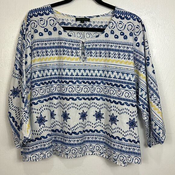 For Cynthia Dolman 3/4 Sleeve Linen Blend Printed Top Blouse Size M - Picture 1 of 9
